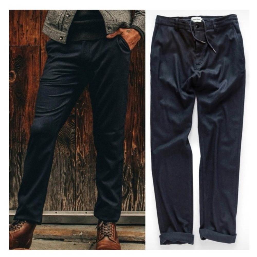 Taylor Stitch Carmel Pant Navy Blue Wool Blend Drawcord Lounge Trousers- 32/28